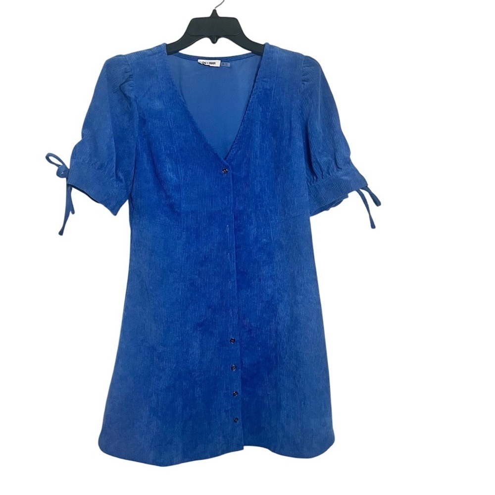 Day+Moon Sweetheart Blue Corduroy Button up Mini  Dress Size Medium